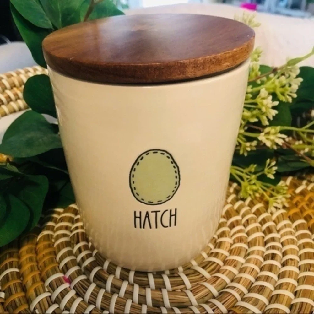 Rae Dunn HATCH Canister With Wooden Lid Spring Easter Decor NWT